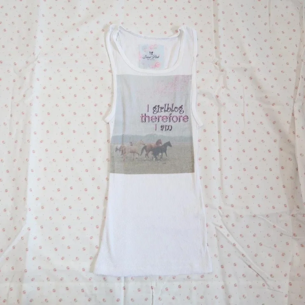 y2k i girlblog therefore i am graphic ribbed tank top fitted cami - Picture 8 of 8